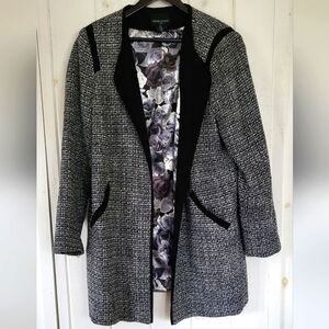 Tweed Floral Longline Reversible Plus Size Blazer Jacket